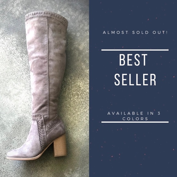 Soda Shoes Charcoal Gray Tall 3” Stack Heeled Boot - Picture 2 of 8